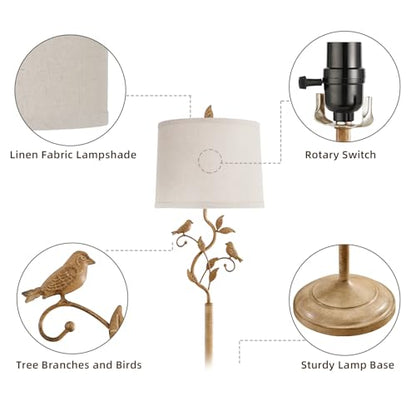 63" Farmhouse Floor Lamp for Living Room Bedroom with Iron Bird Leaf - color: Earth Yellow