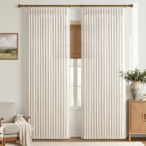 50 Inch Wide Pleated Cream Beige Curtains 84 Inches Long for Bedroom 2 Panels Set, Memory Trained Pinch Pleat Thick Linen Farmhouse Sheer Light Filtering Non-See Through Privacy Living Room Drapes - color: Birch, size: 50"W x 84"L (Pack of 2)