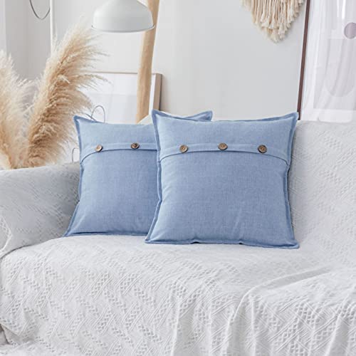 Home Brilliant Lined Linen Pillow Cover 18x18 Cushion Covers Rustic Buttons Decorative Throw Pillow Covers for Bench Farmhouse Holiday Decor, Set of 2, 18 x 18 inch, Light Blue - color: Sky Blue, size: 18" x 18" (Pack of 2)