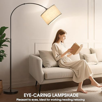 Dimmable Floor Lamp, Arc Floor Lamp with Dimmer, Black Standing Lamp with Adjustable Hanging Shade, Over Couch Tall Reading Light, Modern Pole Lamp for Living Room Bedroom, 9W LED Bulb Included - color: Black