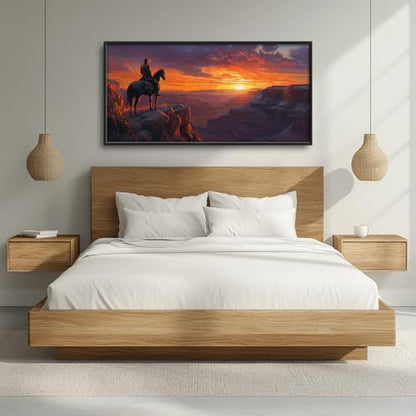 Trulave Framed Large Western Cowboy Wall Art for Living Room 60''x30'' - color: Western Cowboy, size: 60"L x 30"W