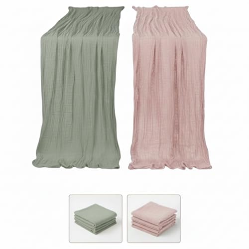 Cheesecloth Table Runner 2 Pack Sage Green and Dusty Pink, Boho Gauze Table Runner 10Ft 120 Inches Long for Wedding Decor, Party & Home Table Decoration - color: Sage Green and Dusty Pink