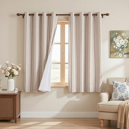 MYSKY HOME Taupe Striped Linen Curtains 100% Blackout 52Wx63L,2 Panels - color: B-taupe/Blackout, size: 52"W x 63"L (Pack of 2)