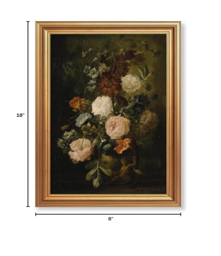 EJPFOGV Baroque Dark Background Floral Framed Canvas Wall Art 8x10 inches - color: Flowers, size: 10"L x 8"W