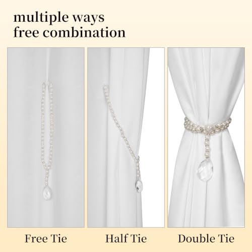 Shower Curtain Tie Backs 2 Pack Magnetic Pearl Crystal Decorative Ties