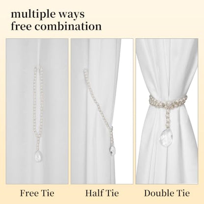 Shower Curtain Tie Backs 2 Pack Magnetic Pearl Crystal Decorative Ties