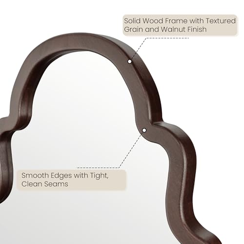 40"x24" Walnut Arched Mirror, Solid Wood Frame for Vanity, Mid Century Modern Decor for Living Room & Bedroom, Rustic Dark Brown Wooden Mirror for Wall, Boho Style - color: Walnut, size: 40"L x 24"W