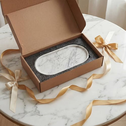 YKAJO Carrara White Gray Oval Marble Tray, 11.8x5.9 Perfume Organizer Dish - color: Carrara White Gray, size: 11.8" x 5.9" x 0.6"
