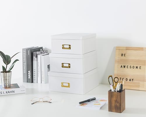 Soul & Lane - White and Gold Decorative Storage Boxes with Lids, Set of 3 - color: White