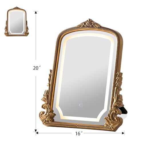 HSDDHOME Large 16x20 Vintage LED Vanity Mirror, Gold Arch Makeup Mirror