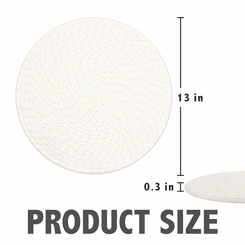 Round Placemats Set of 6, Cotton Rope Woven Table Mats, Hot Pads for Kitchen, Non Slip Heat Resistant Place Mats, 13 Inches Braided Placemat for Farmhouse Decor and Kitchen Table Decor (Beige Line) - color: Beige Line