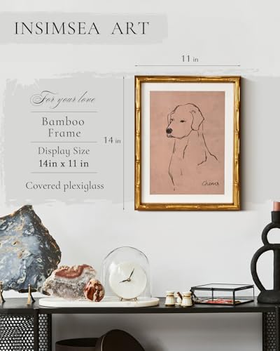 InSimSea Gold Bamboo Framed Wall Art, Dog Sketch Animal Prints, 11x14In - color: Line Dog