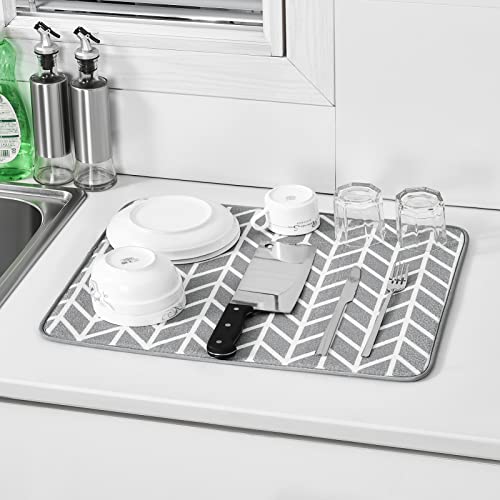 Dish Drying Mat for Kitchen Counter,Machine Washable Matt(Branch) - color: Gray Branches 2P