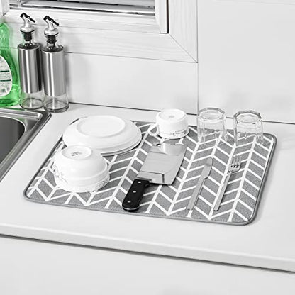 Dish Drying Mat for Kitchen Counter,Machine Washable Matt(Branch) - color: Gray Branches 2P