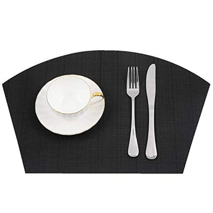 SHACOS Small Round Table Placemats Wedge Placemat Set of 4 Non Slip Heat Resistant Woven Vinyl Table Mats Wipe Clean Indoor Outdoor (4, Black) - color: Black
