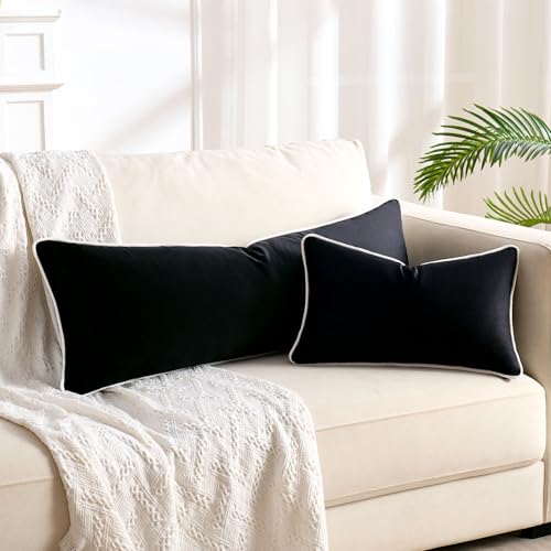 Pillow Covers Decorative Pillow Cover Super Soft Rectangle Throw Pillow Covers Velvet Pillow Case Covers 14X36 Black Cushion Covers for Couch Sofa Bedroom Living Room Outdoor 1 Pack - color: Black, size: 36" x 14" (Pack of 1)