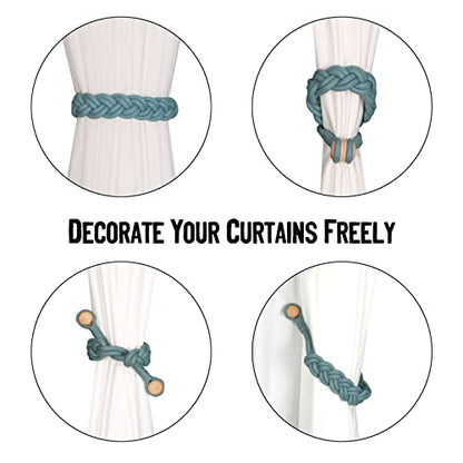 BEL AVENIR Curtain Tiebacks Magnetic 4 Pack Woven Drapery Holdback - color: Blue -4pack