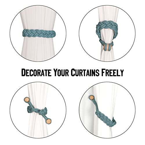 BEL AVENIR Curtain Tiebacks Magnetic 2 Pack Woven Drapery Holdback - color: Blue -2pack
