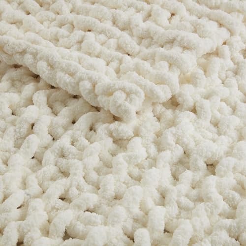 Madison Park Chenille Chunky Knit All Season Throw Blanket, 50 x 60, Ivory - color: Ivory