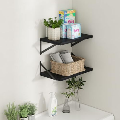 Axeman Deep Floating Shelves - 20 Inch Black Floating Shelves Set of 2-12 Inch Deep Wood Wall Shelves for Living Room Bathroom Kitchen - color: Black, size: 20W x 12D