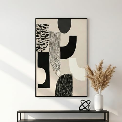 QKF Wabi Sabi Abstract 3D Texture Black Aluminum Frame Canvas Wall Art - color: Beige & Charcoal