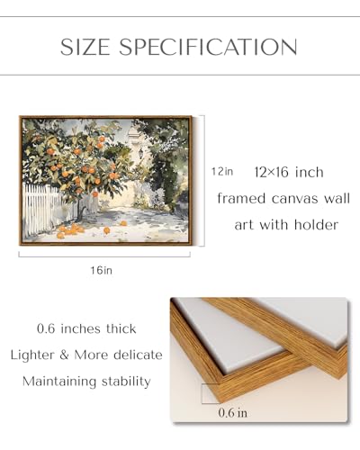 InSimSea Framed Canvas Wall Art Vintage Decor Country Orange Trees Earthy Room Decor Aesthetic Oil Painting Wall Picture Farmhouse Prints Artwork for Kitchen Living Room Bedroom 12x16in - color: Orange Tree, size: 16"L x 12"W