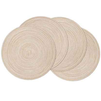 SHACOS Round Braided Placemats Set of 4 Washable Place Mats for Dining Tables 15 inch Non Slip Kitchen Table Mats (Beige, 4) - color: Beige, size: Set of 4