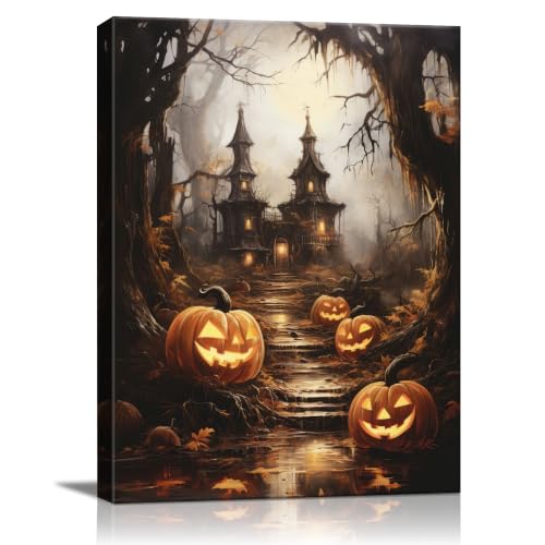 Halloween Wall Art, Gothic Haunted House and Pumpkin Halloween Pictures - color: Halloween01, size: 8"L x 10"W