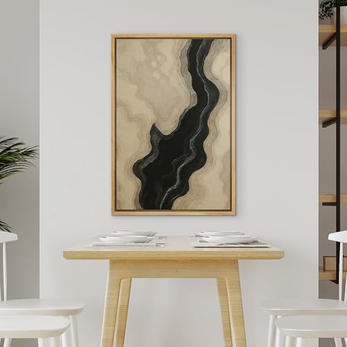 wall26 Framed Canvas Print Wall Art Topographic Inspired Abstract Line Black and Beige Contour Fine Art Decorative Farmhouse/Country Relax/Calm/Cozy Multicolor Zen for Bedroom - 16"x24" Natural - color: A37-2508-rya06, size: 24"L x 16"W
