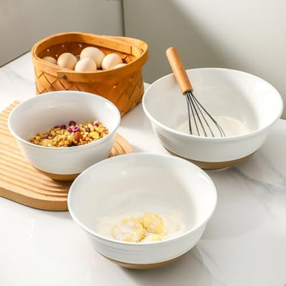 HASENSE Mixing Bowls, Large Ceramic Salad Bowls 2.1/1.5/1.0 Qt, Versatile Serving Bowls for Cooking, Baking, Salad Mixing, Prepping, Nesting White Bowl Set, Dishwasher Safe, Set of 3 - color: White, size: 84+65+40 oz