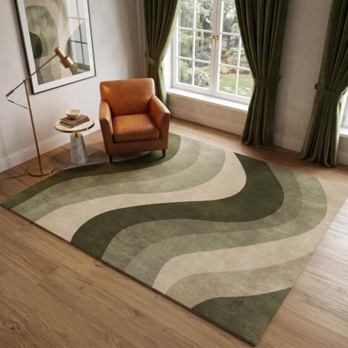 5x7 Olive Green Area Rugs, Modern Washable Rug for Living Room - color: Olive Green/Beige, size: 5' x 7' (Rectangular)