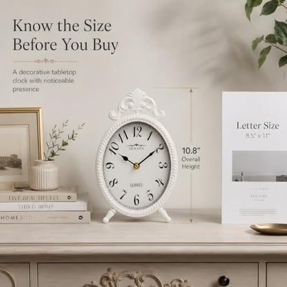French Style White Table Clock, 10.8-Inch Silent Mantel & Wall Clock - color: White