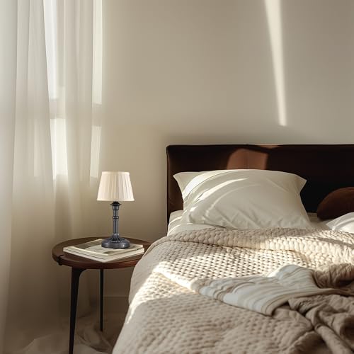 KDG Mottled Silver Cordless Table Lamps Set of 2, Beige Fabric Shade Light - color: Mottled Silver + Fabric Lampshde (2 Pack)