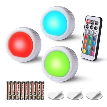 EverBrite 3-Pack Tap Lights, LED Puck Lights with Remote Control