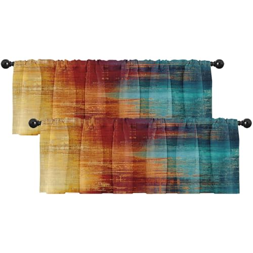 Emvency Valances for Windows, 2 Pack, 52x12 Inch, Vintage Rust - color: Abstract Teal Orange, size: 52"W x 12"L (Pack of 2)