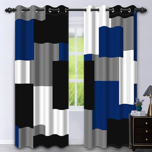 95% Blackout Curtains for Bedroom 96 Inch Long 2 Panels Set Royal Blue Grey Modern Abstract Geometric Black Out Curtains Insulated Room Darkening Window Drapes for Living Room, 52Wx96L - color: 01 Blue, size: 52"W x 96"L (Pack of 2)