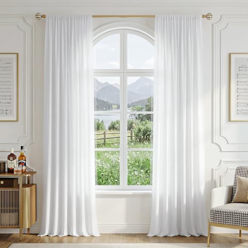 FMFUNCTEX White Sheer Curtains, 63 Inch, Rod Pocket, 2 Panels for Bedroom - color: White, size: 52"W x 63"L (Pack of 2)