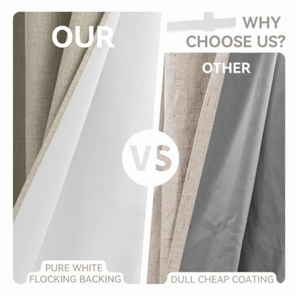 PFAS Free Natural Linen Curtains 63 inch Length 2 Panels Set 100% Blackout Long Drapes for Bedroom Living Room Blackout Darkening Curtain Thermal Insulated (52x63 inch,Natural) - color: Natural, size: 52"W x 63"L (Pack of 2)