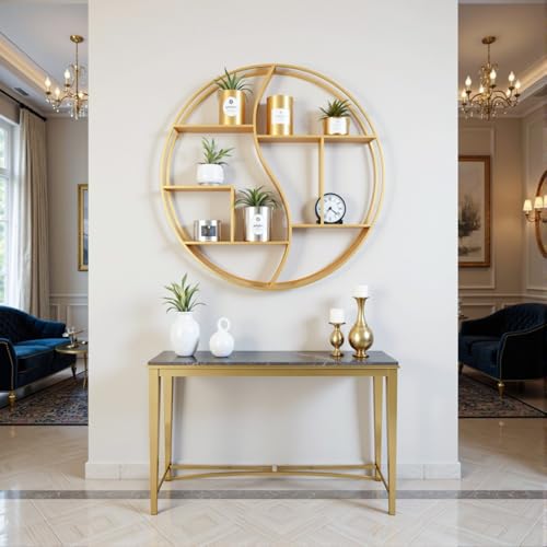 Round Wall Shelf,Decorative Circle Floating Shelves - color: Gold
