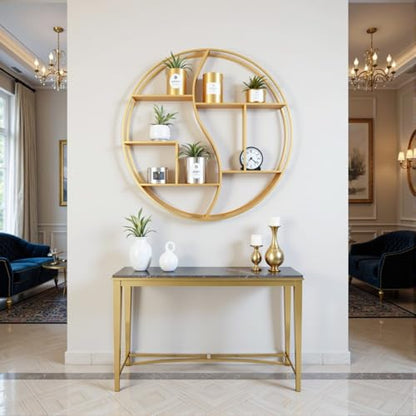 Round Wall Shelf,Decorative Circle Floating Shelves - color: Gold