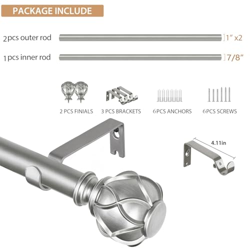 KAMANINA 1 Inch Curtain Rod 36-72 Inch, Antique Silver Single Drapery Rods - color: Antique Silver, size: 36-72"