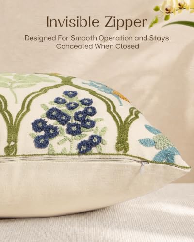 Embroidered Floral Throw Pillow Cover 18x18 Inch, Verdant Blooms - color: Verdant Blooms, size: 18" x 18" (Pack of 1)