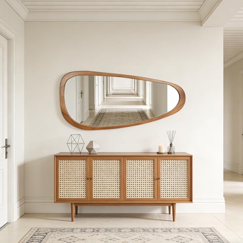 Irregular Asymmetrical Wall Mirror Full Length, 48"x22" Wooden Framed - color: Wood, size: 48"L x 22"W
