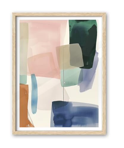 iHery 12x16in Blue Green Geometric Framed Abstract Wall Art - color: OAK Framed Geometric, size: 16"L x 12"W