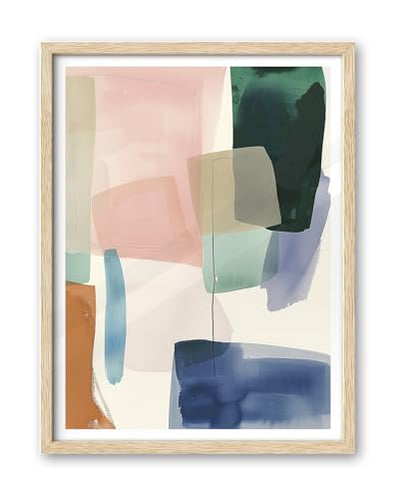 iHery 12x16in Blue Green Geometric Framed Abstract Wall Art - color: OAK Framed Geometric, size: 16"L x 12"W