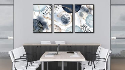 Large Framed Canvas Wall Art, Shapley Blue Abstract, 16"x24" Set of 3 - color: shapley blue, size: 16"x24"x3 Framed