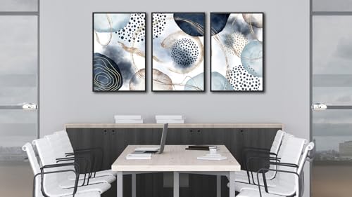 Large Framed Canvas Wall Art, Shapley Blue Abstract, 20"x28" Set of 3 - color: shapley blue, size: 20"x28"x3 Framed