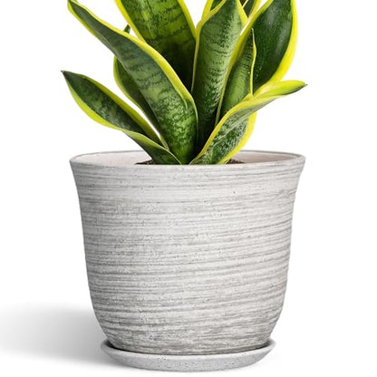 Ceramic Plant Pots, 8 Inch Plant Pot with Drainage, Grey - color: Grey-white, size: 8 Inch