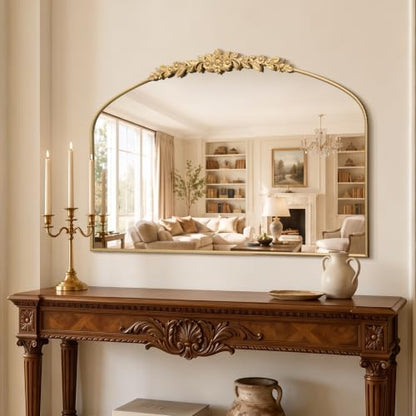 Besdomus Large Gold Arched Mirror: 48"x33" French Baroque Wall Mirror - size: 33"L x 48"W