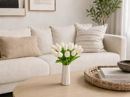 Mandy's 20 Stems Pure White Artificial Tulip Flowers for Home Centerpieces - color: Pure White